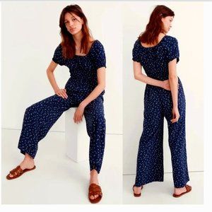 S/M Madewell Wide-Leg Romper / Jumpsuit in Blue Flower Print